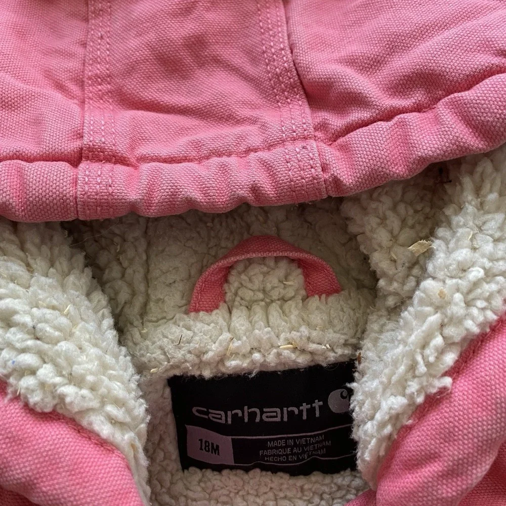 Carhartt Duck Canvas Jacket Girls 18M Toddler Sherpa Lined Hooded Cotton READ